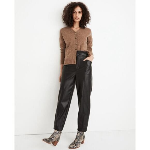 Madewell Vegan Leather Pull-On Paperbag Pants‎ Black 0 - Picture 1 of 7
